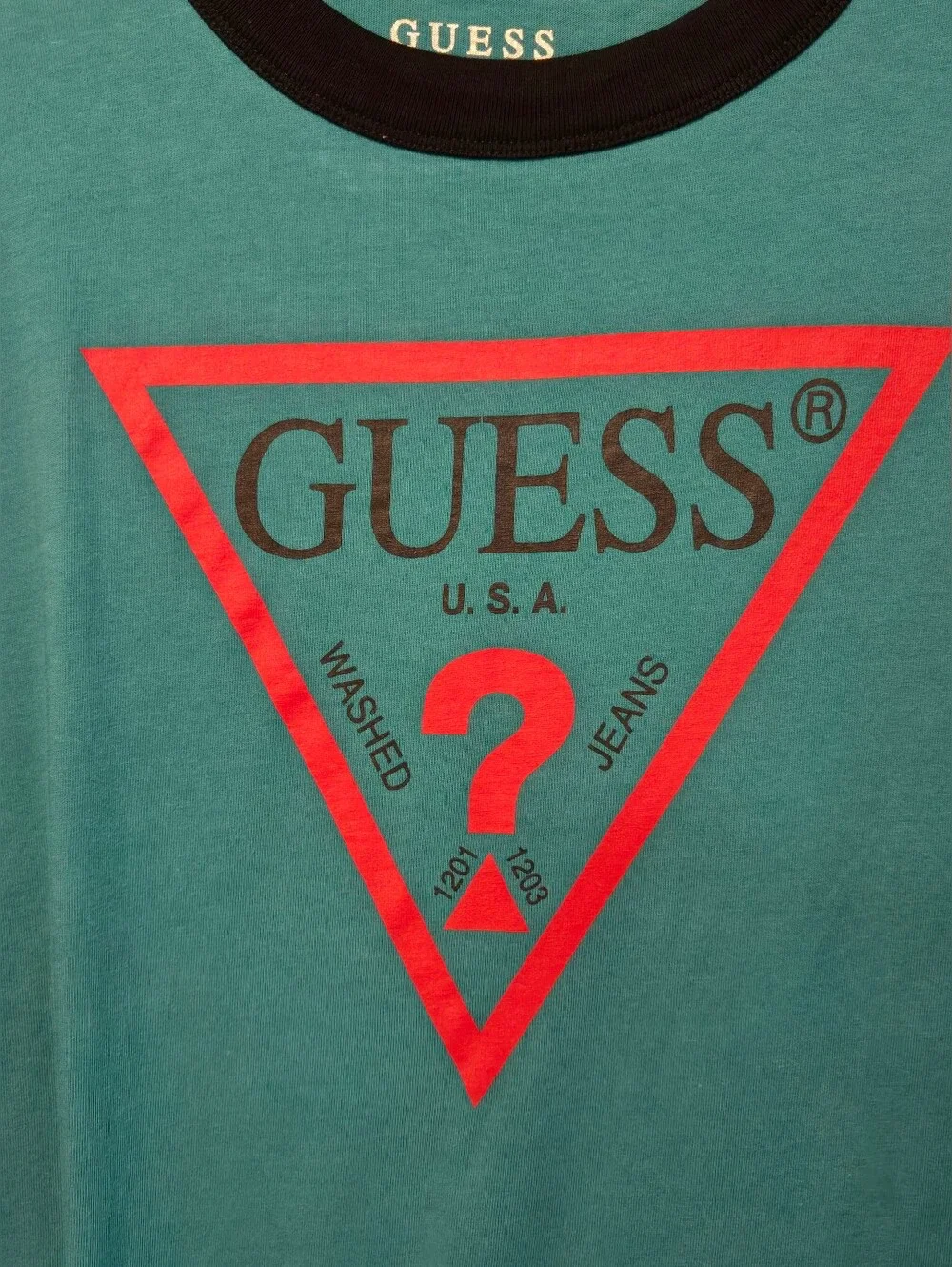 GUESS Teal Logo Ringer Tee with Black Collar - Picture 3 of 5
